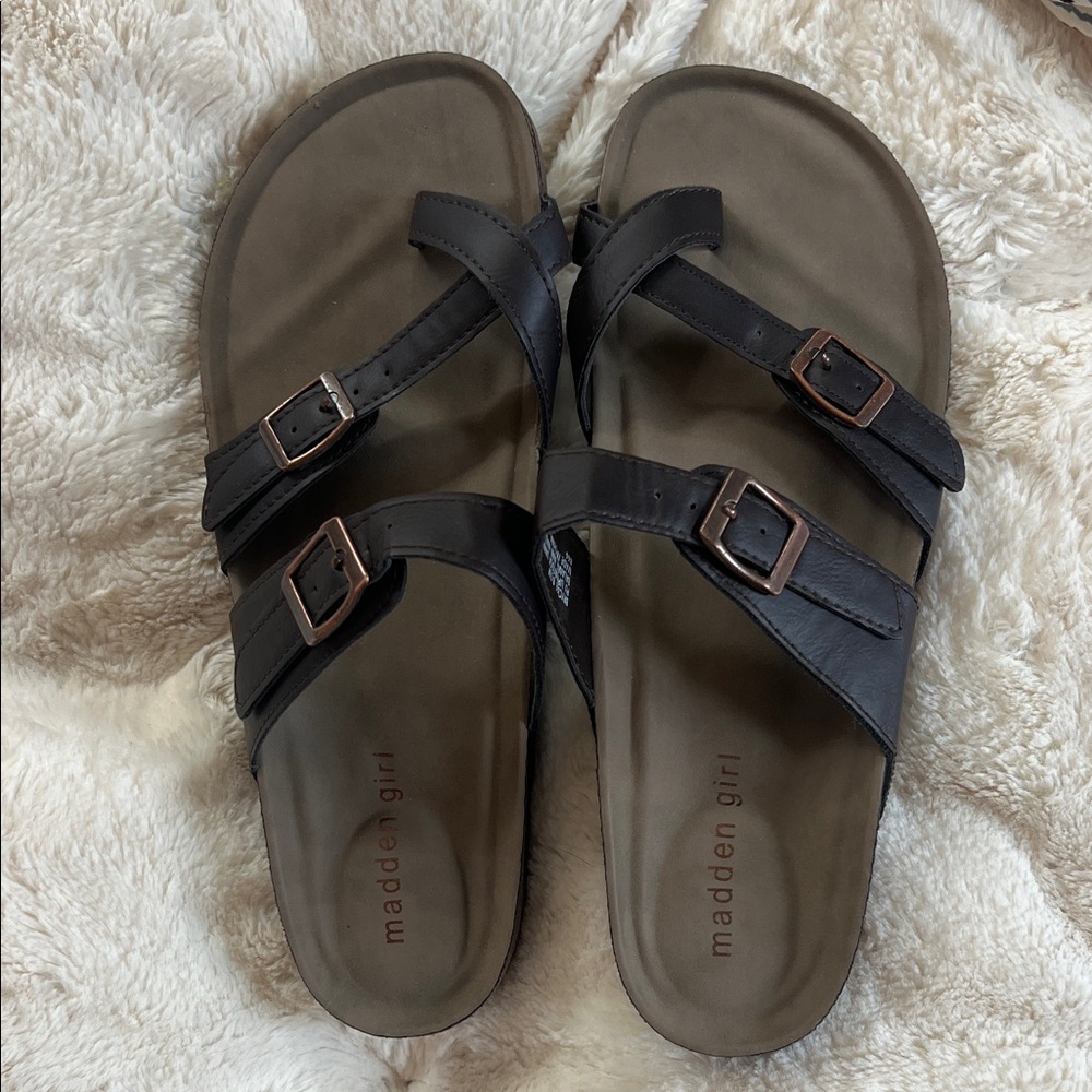 Madden Girl Black Double Buckle Sandals